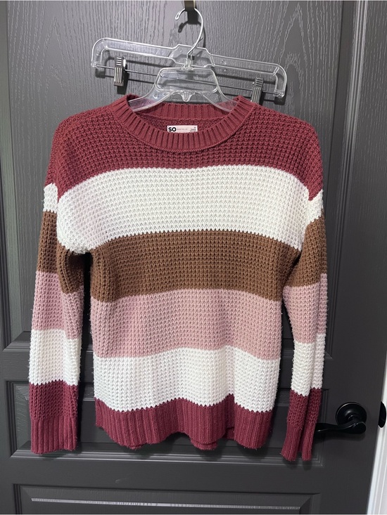 SO Sweaters - SO Striped Crewneck Sweater - Mauve, Pink, White, Brown